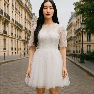 Elegant White Lace Short Dress new